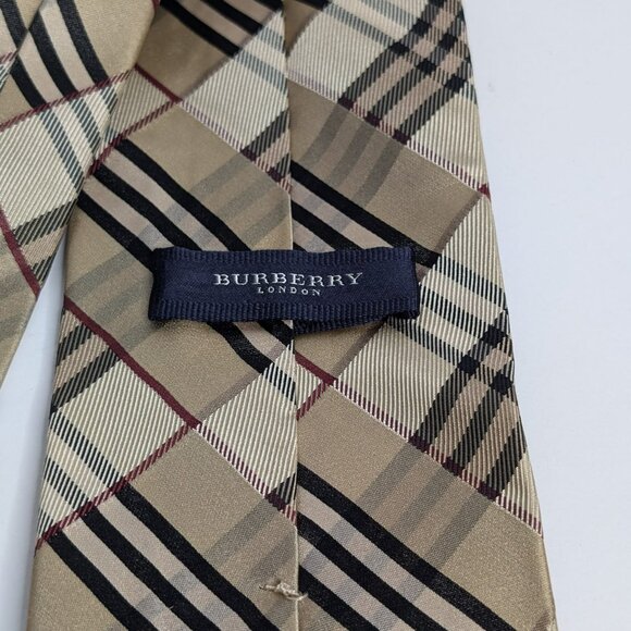 Burberry Mens Beige Tartan Pattern Adjustable Pointed Tie - Picture 1 of 4